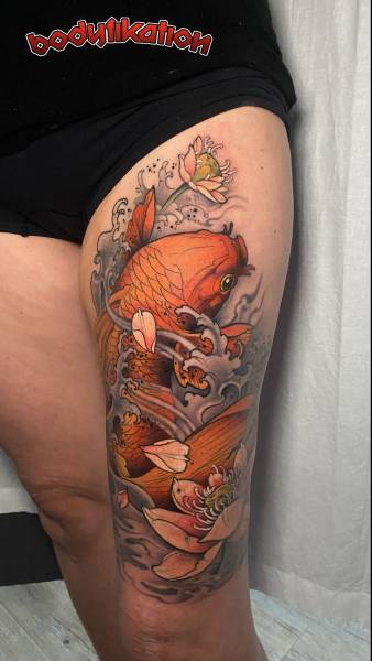 Carpe Koï japonaise à Bordeaux en gironde, spécialiste du tatouage japonais dans la région